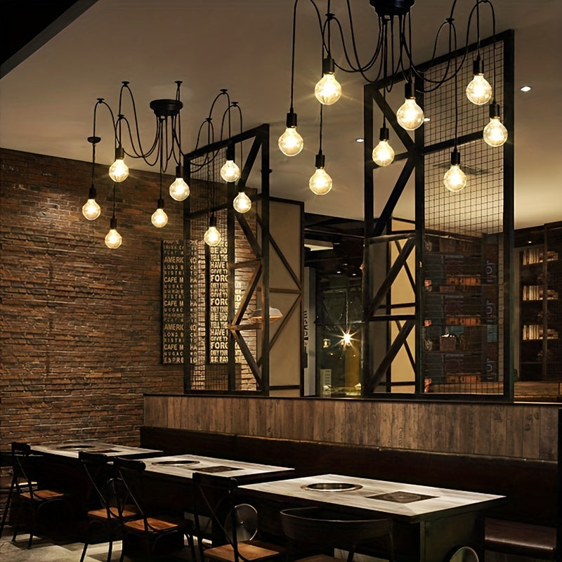 Sanoat uslubidagi ovqatlanish chandeli, sozlanadigan DIY yoritish va bir nechta boshlar bilan. Antik klassik shiftga osilgan o'rgimchak lampasi.