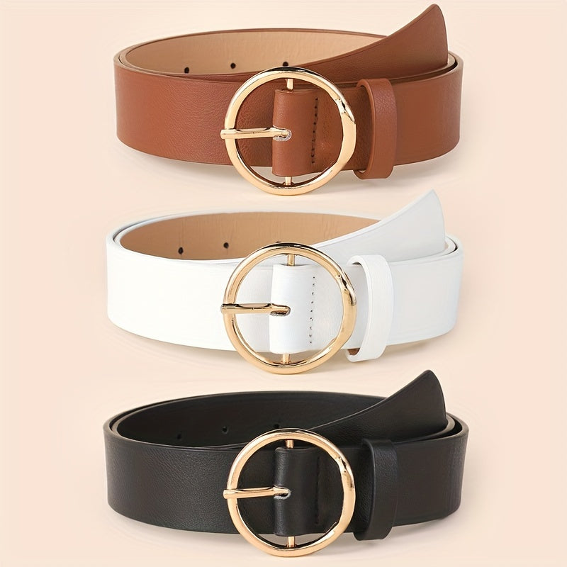 Women's PU Leather Skinny Belts Set with Metal Buckle, Solid Color, Thin Waist Belts for Pants Jeans Dresses