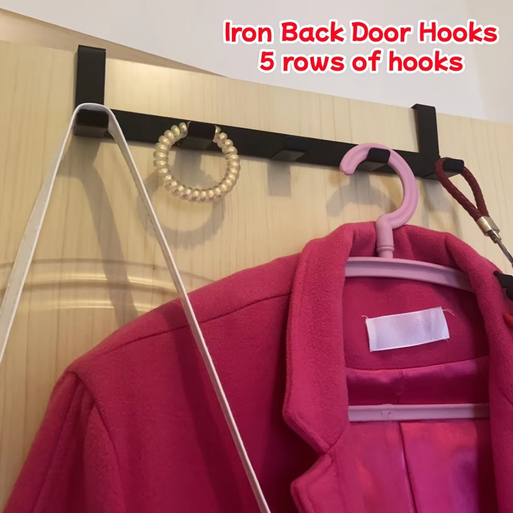 Black Metal Door Hanger with 5 Hooks Rust-Proof Easy Installation for Towels Clothes