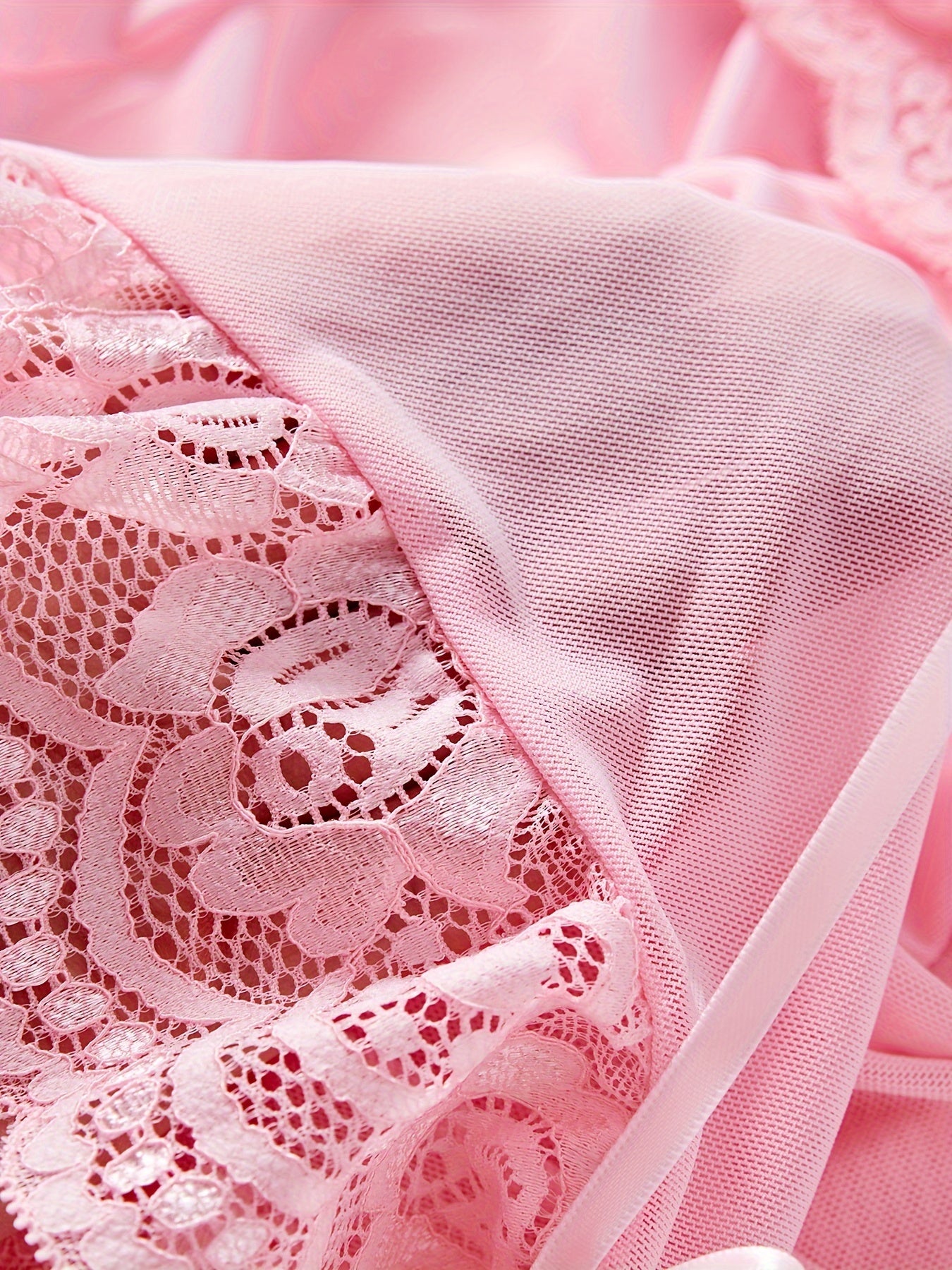 Sheer Lace Slip Dress with V-Neck Shoulder Cutouts and Thong for Women