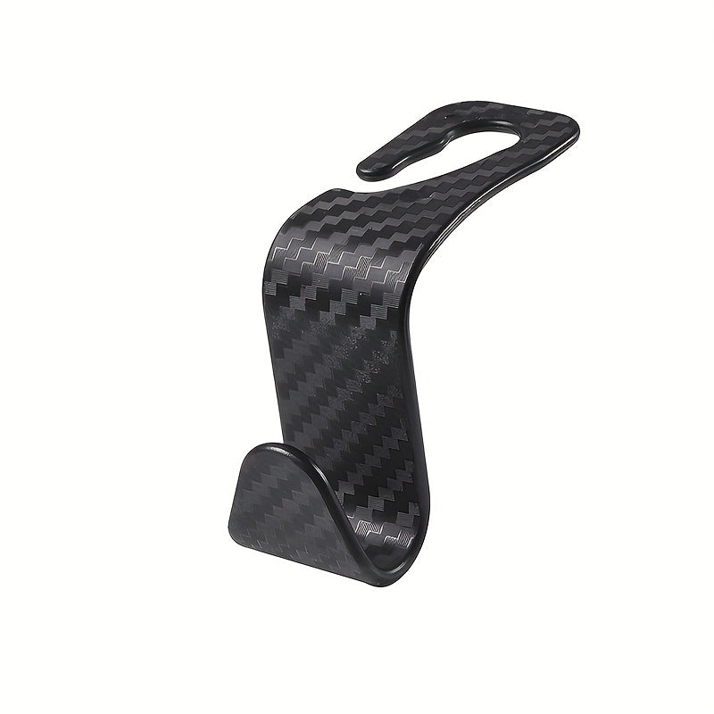 Car Seat Back Organizer Carbon Fiber Texture Hidden Storage Hooks Black
