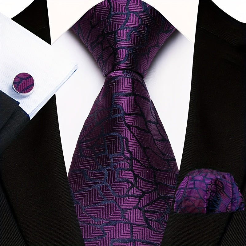 Men's Floral Paisley Striped Plaid Necktie Handkerchief Cufflinks for Formal Events