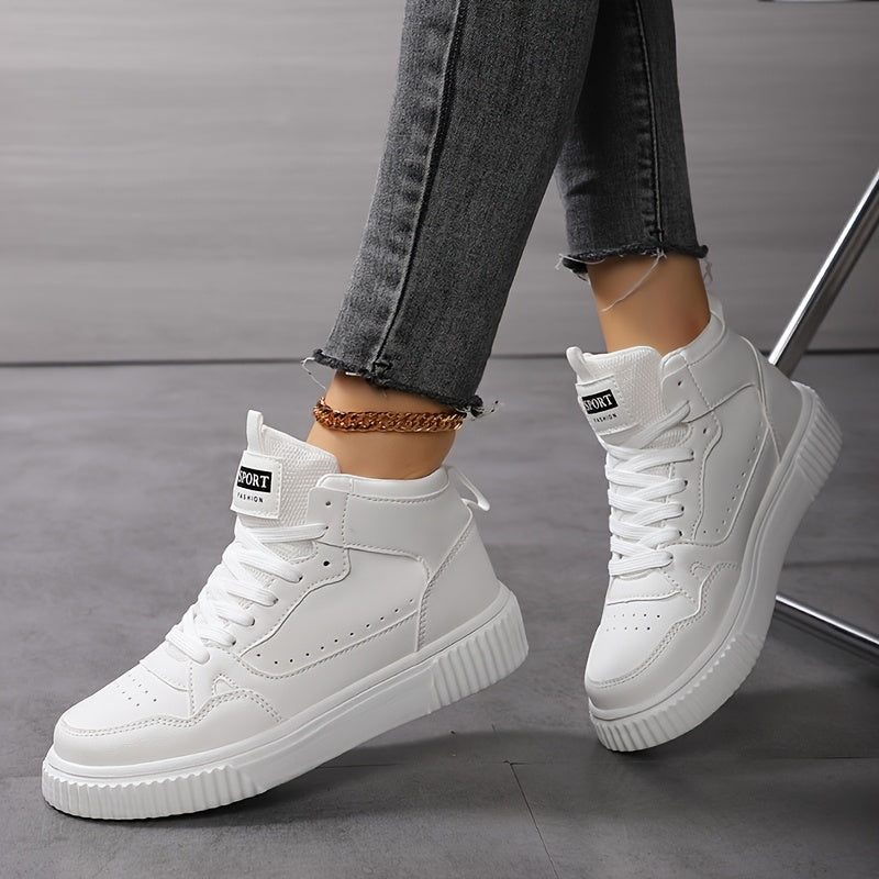 Women Ladies PU Color-Blocked High-Top Casual Sneakers