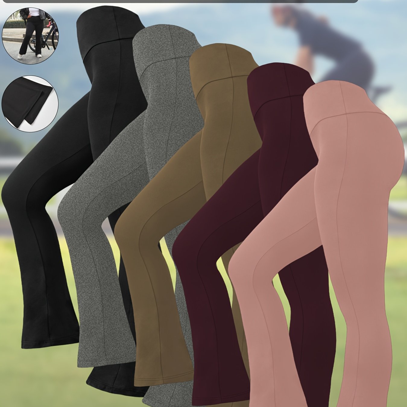 Women's Flare Leggings High Waist Tummy Control Solid Color Knit Wide Leg Activewear