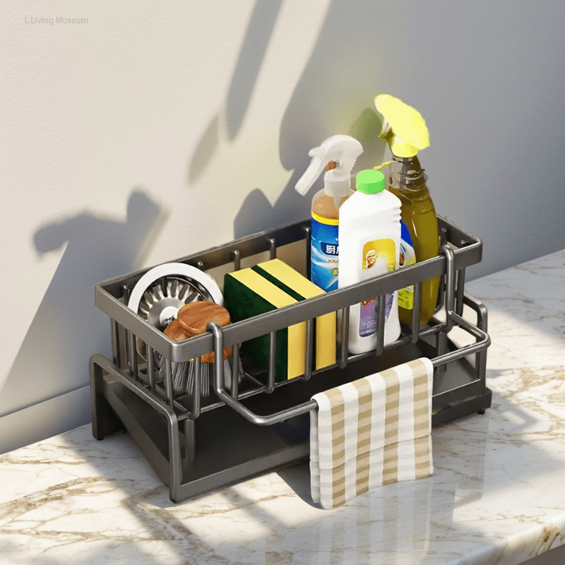 Organizador de plástico multiusos para fregadero para almacenamiento en baño y cocina