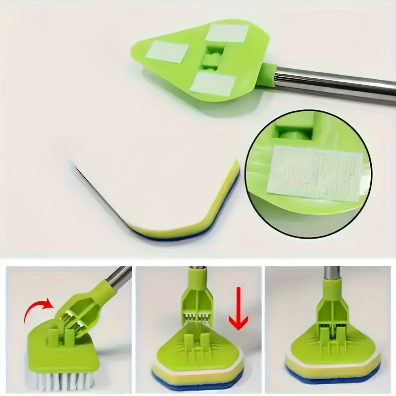 3-Piece Long-Handle Shower Cleaning Brush Set Extendable Sponge Hard Brush Bathroom Kitchen