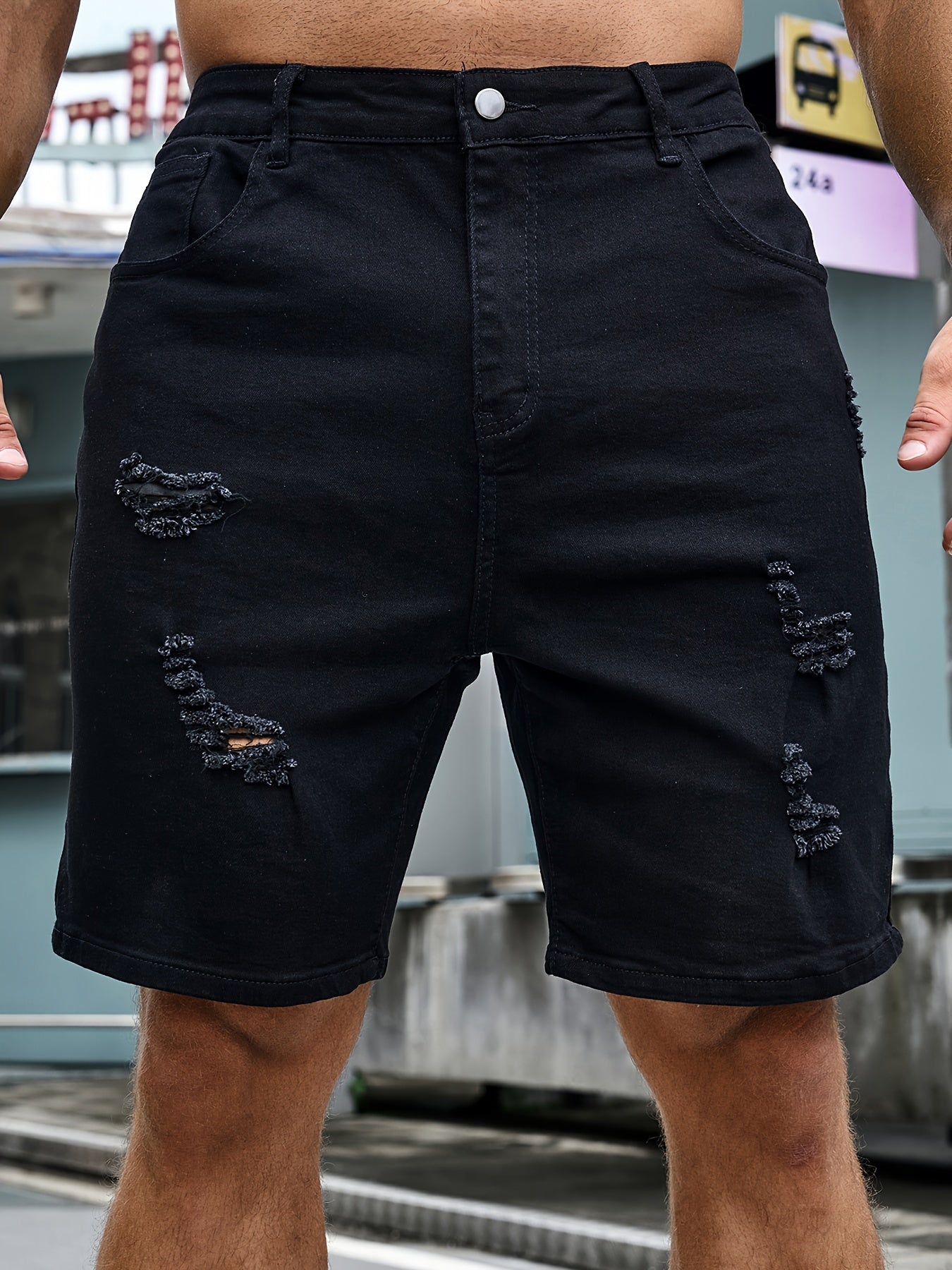 Men's Plus Size Denim Shorts Summer Cotton Blend Skinny Solid Color