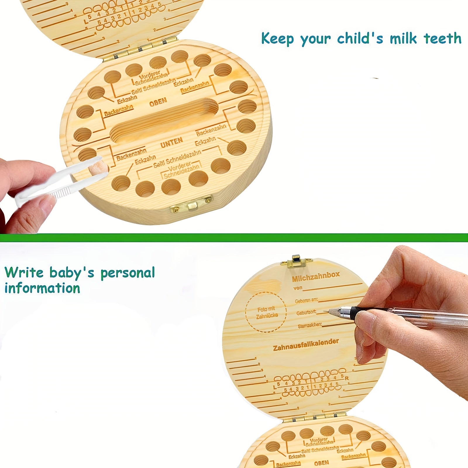Деревянная коробка для зубов мальчиков - сувенир для зубов, волос, пуповины. Включает пинцет для хранения зубов младенца. Милая коробка сохраняет воспоминания о детстве.
