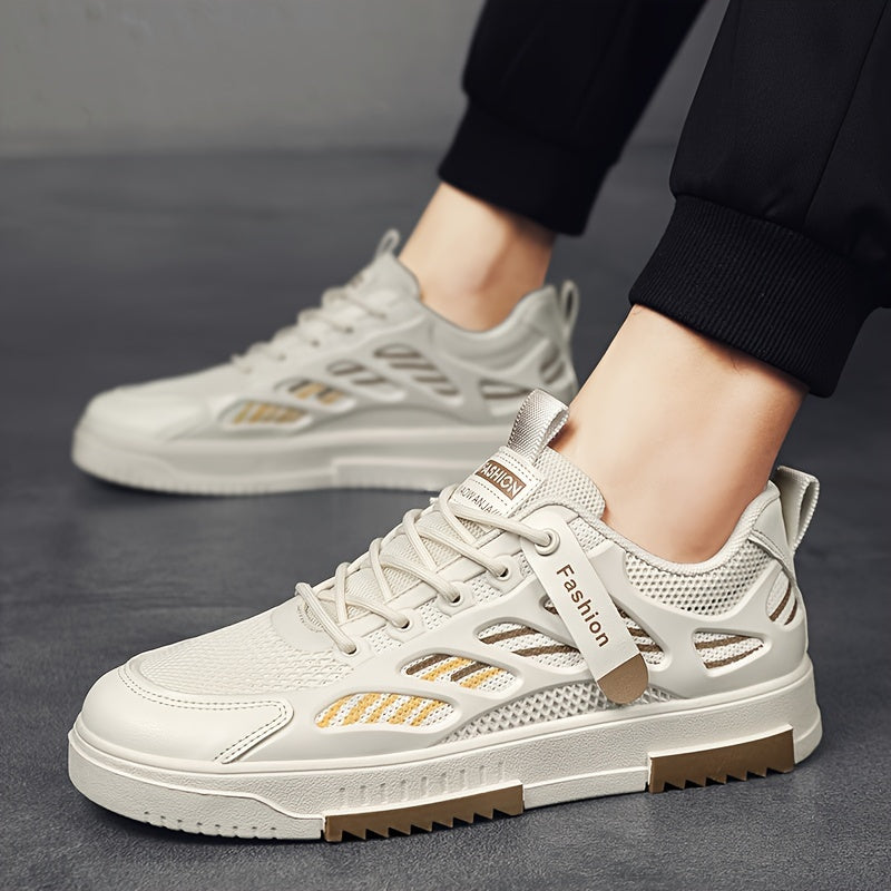 Men's Mesh Skateboarding Shoes Low Top Striped Pattern Casual Sneakers for Spring Summer Fall