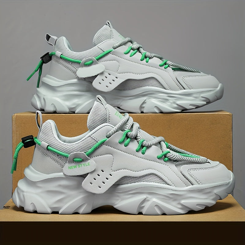 Men's Solid Color Breathable Running Sneakers with Thick Bottom for Training and Fitness