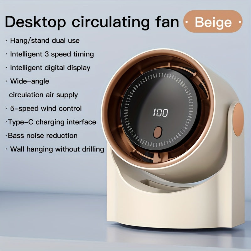 Portable USB Desk Fan Touchscreen Display 100 Speed Rechargeable Battery Office Bedroom Kitchen Camping