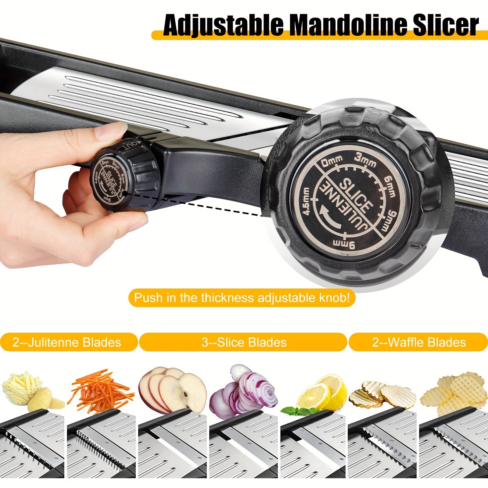Manual Vegetable Cutter 7-in-1 Stainless Steel Mandoline Slicer with Hand Guard