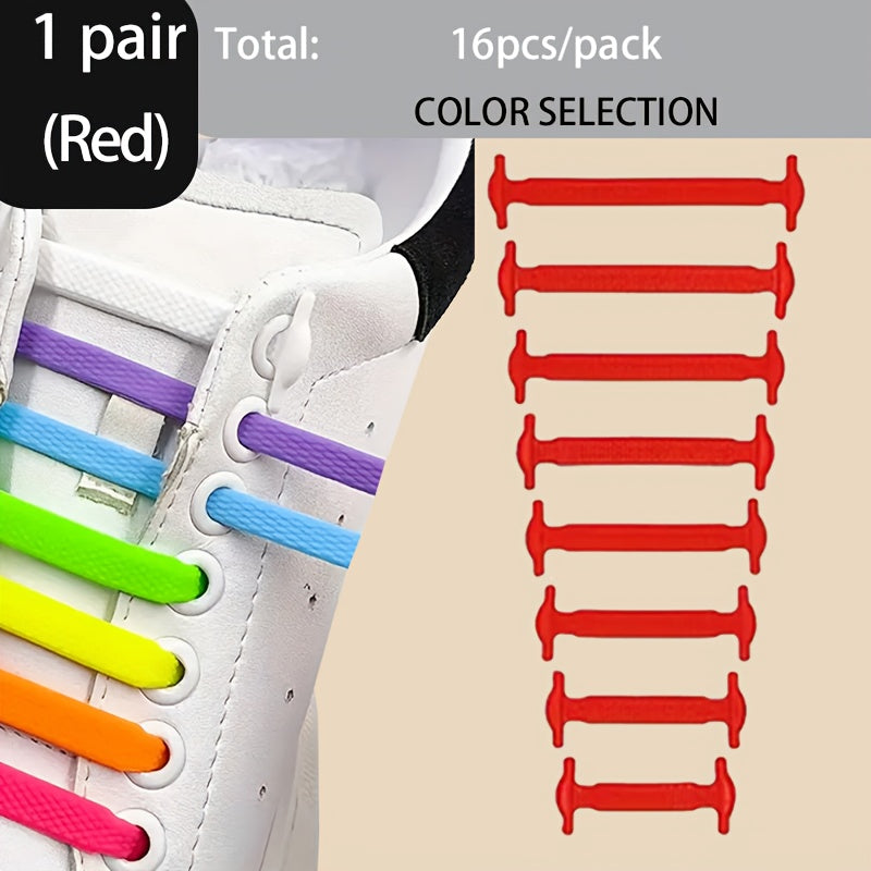 16pcs Silicone Elastic Shoelaces for Sports and Casual Shoes Durable PVC