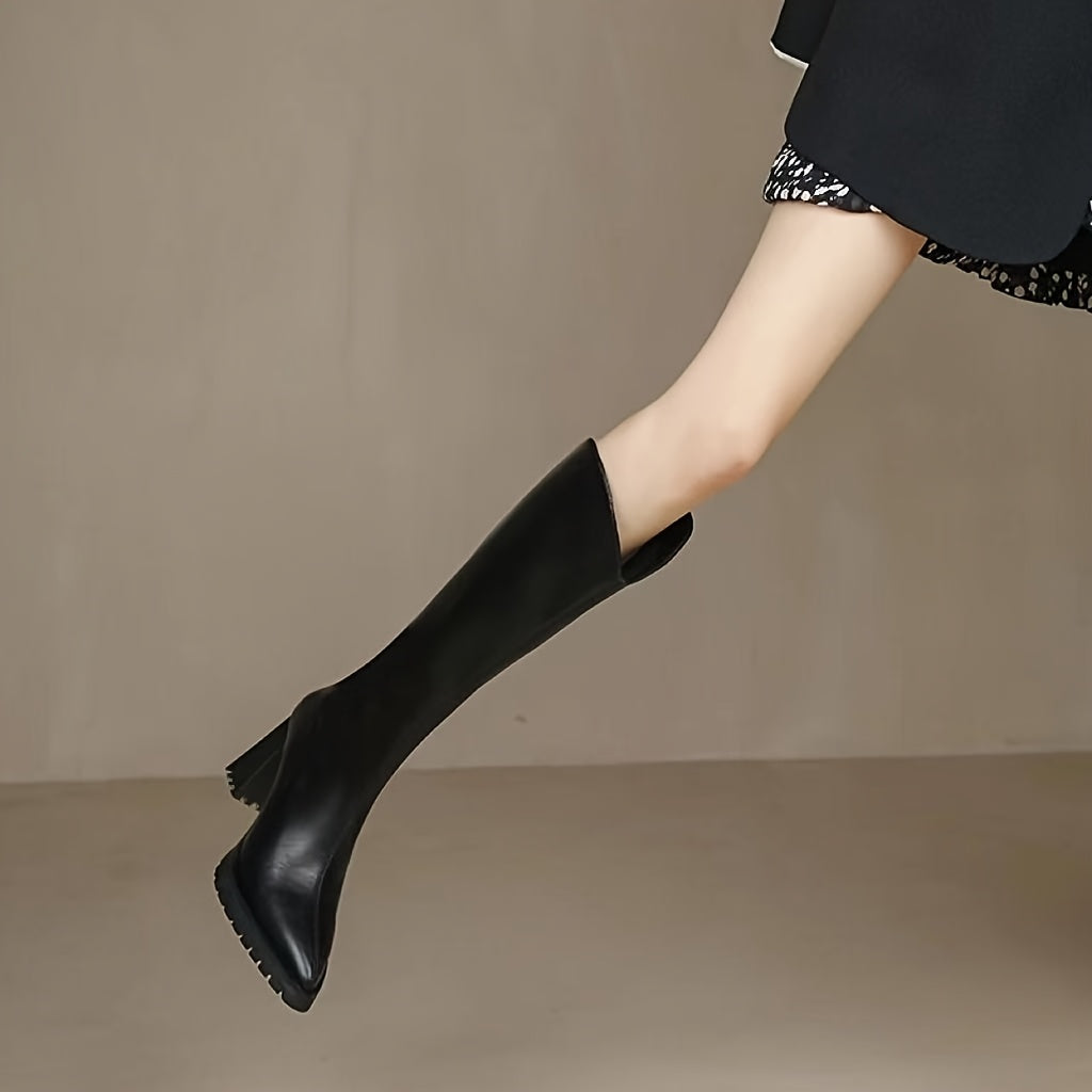 Women's Leather Ankle Boots Autumn Winter Pointed Toe Block Heels