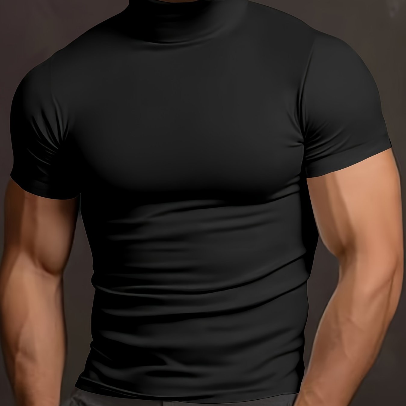 Camiseta deportiva de manga corta con cuello alto ajustado para hombre, ideal para verano y uso casual activo