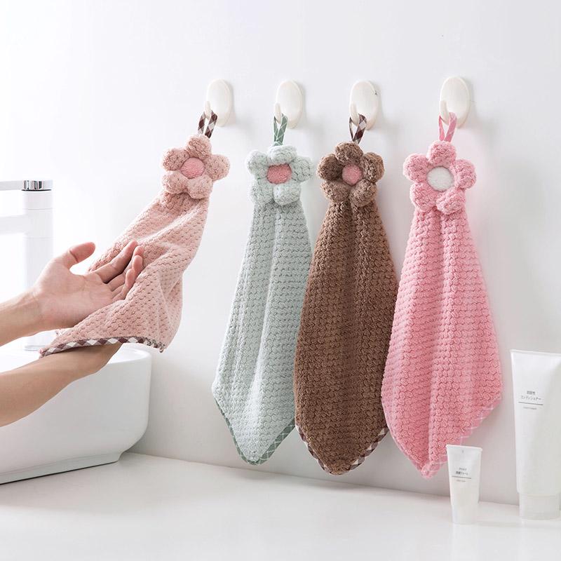 Decorative Crochet Flower Hand Towel Microfiber with Hanging Loop for Kitchen Bathroom Pink Mint Green White Brown