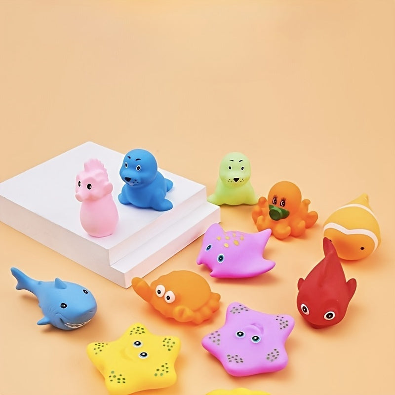 Bath Toys Set with 12 Colorful Rubber Animal Toys for Kids Water Play and Gift