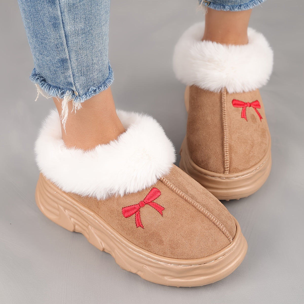 Unisex Short Boots Warm Snow Shoes for Autumn Winter Black White