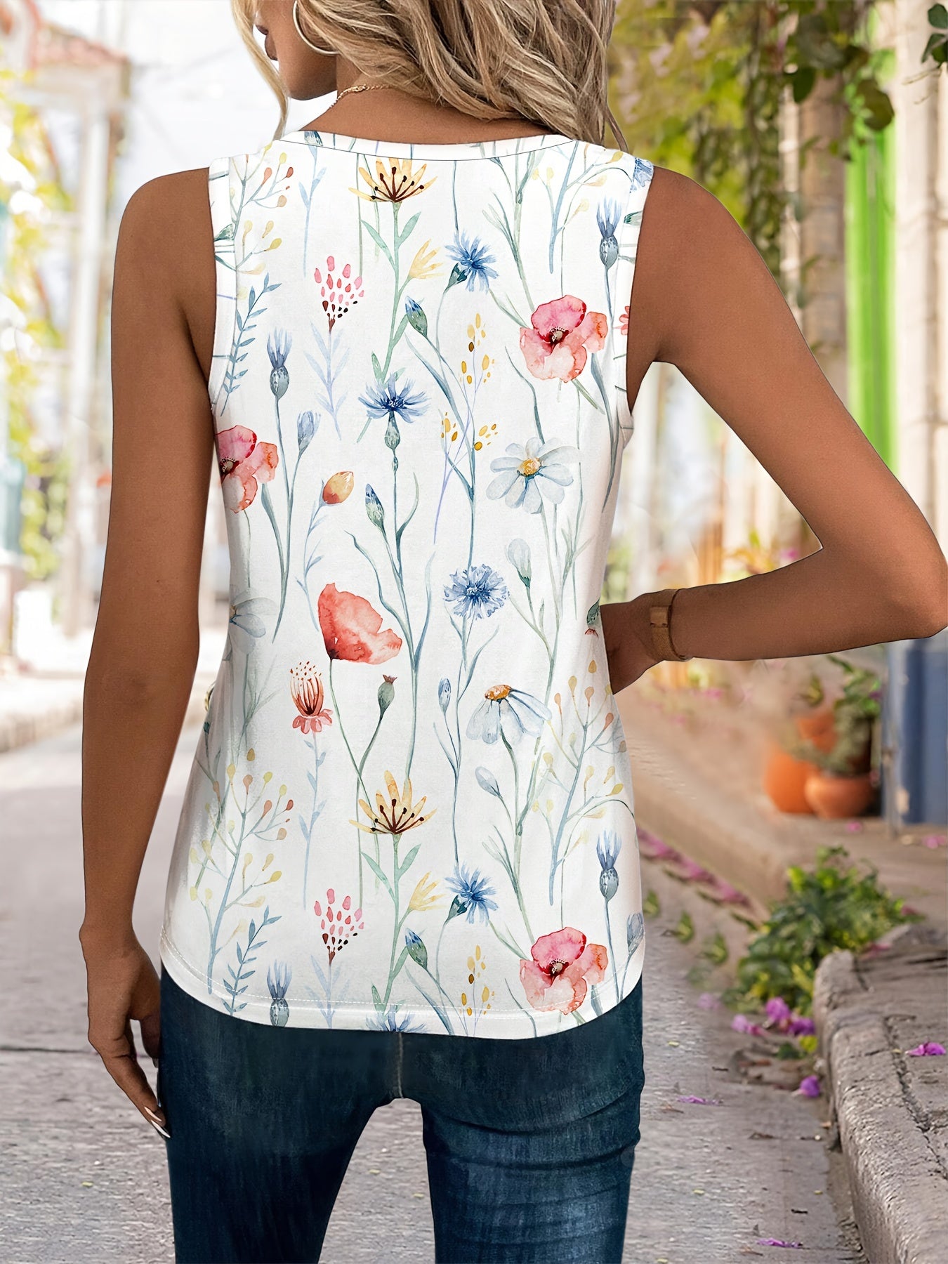 Женская майка без рукавов большого размера с цветочным принтом, трикотажная ткань, всесезонная, белая