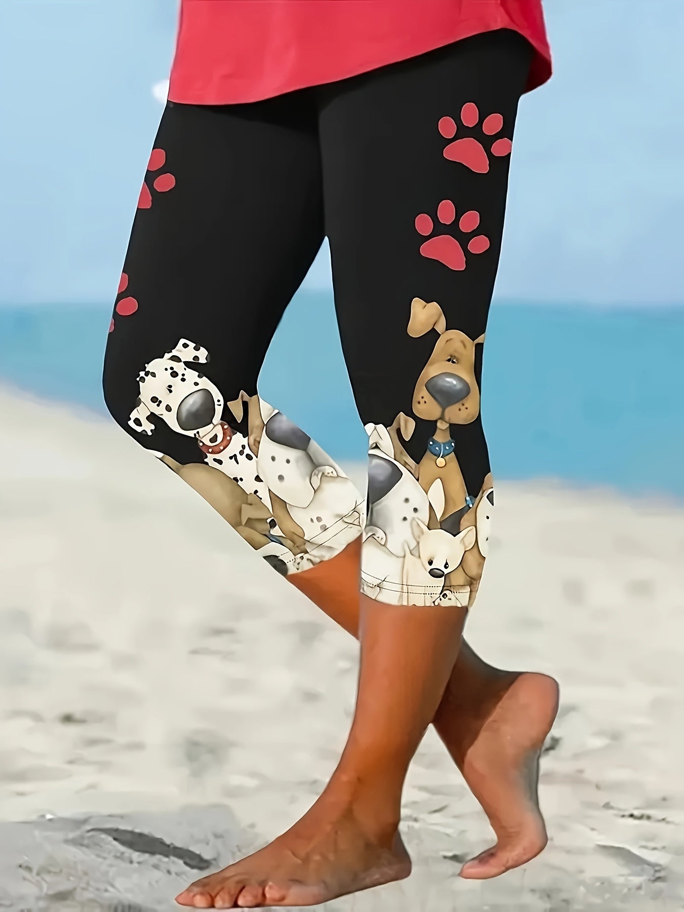 Women's Plus Size Dog Print Fitted Capri Pants