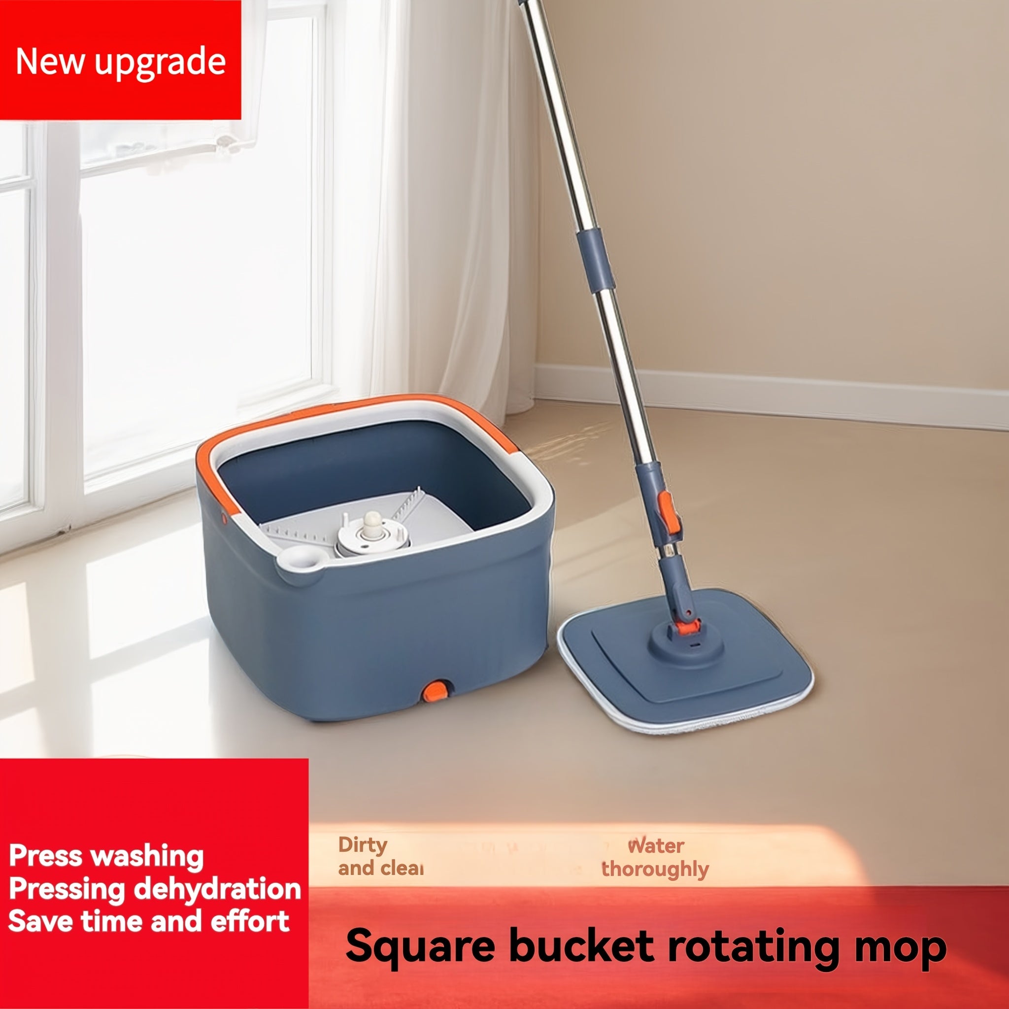 Spin Mop and Bucket Set with Dirt Chamber for Wet and Dry Cleaning