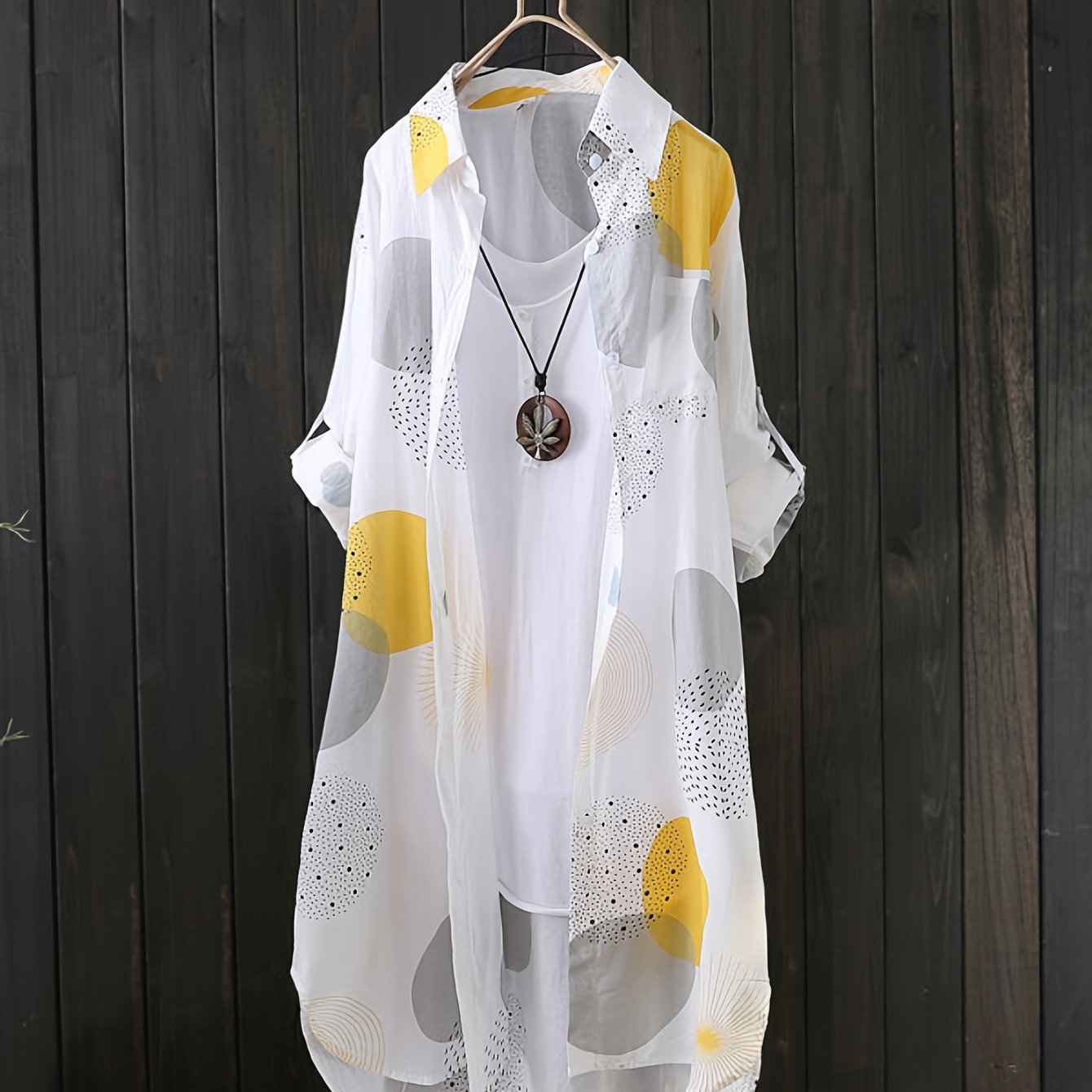 Plus Size Women's Geometric Print Blouse Lightweight Button-Up Shirt