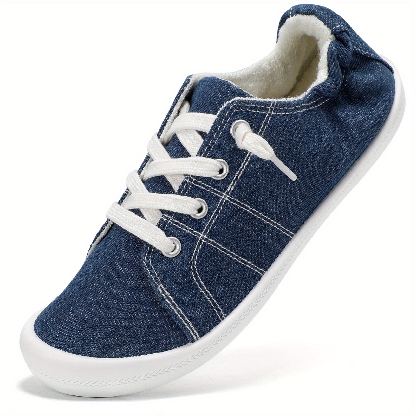 Women's Canvas Lace-Up Sneakers, Solid Color Casual Walking Shoes