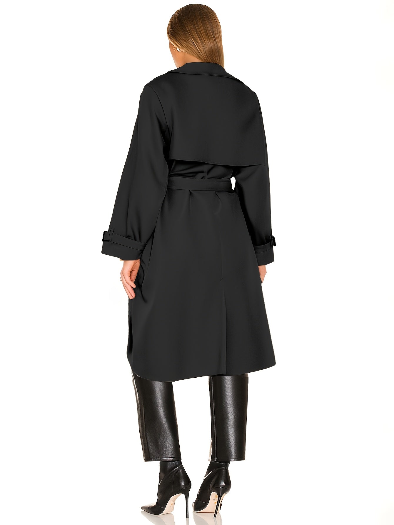 Plus Size Double-Breasted Trench Coat with Lapel Collar Belt for Fall Winter