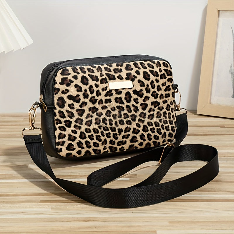 Women's Small Square Shoulder Bag Leopard Print PU Casual Crossbody for Going Out and Office