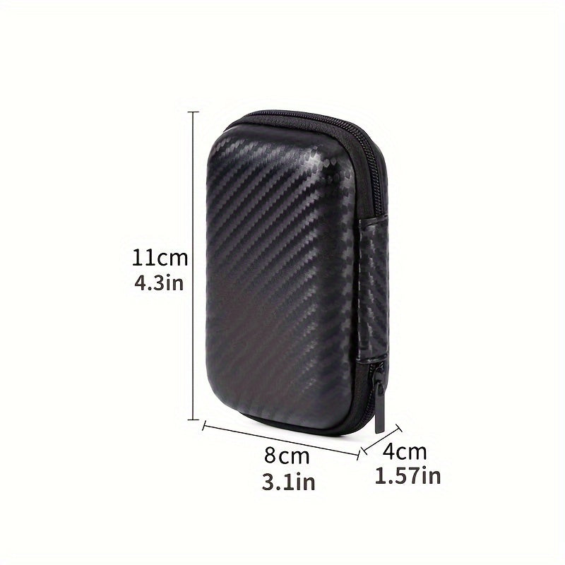 EVA Hard Shell Zipper Pouch for Phone Charger and Accessories Carbon Fiber Pattern Storage Bag