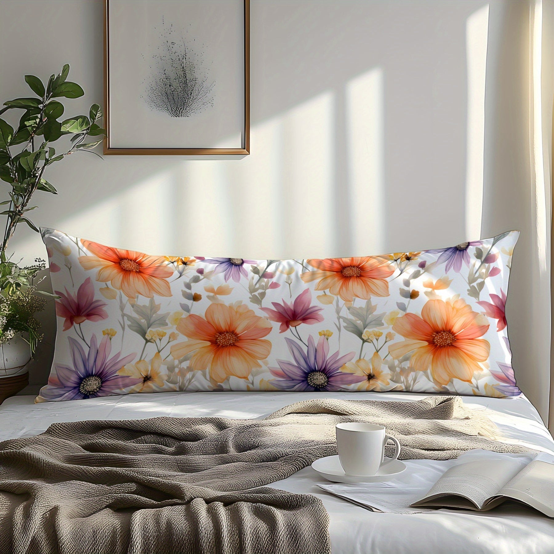 Orange Floral 3D Print Pillowcase Soft Skin-Friendly Fabric Machine Washable Envelope Closure Bedroom Guest Room Hotel