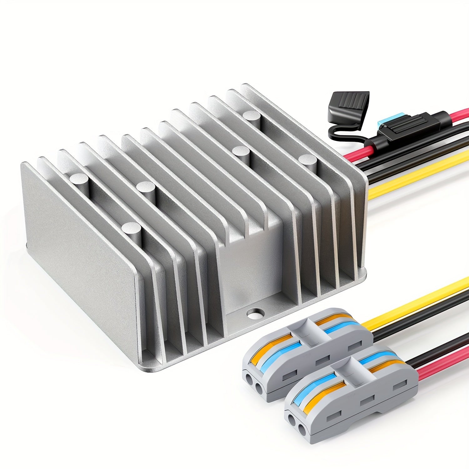 Aluminum 24V to 12V DC Voltage Converter with Fuse for Vehicles and Outdoor Use