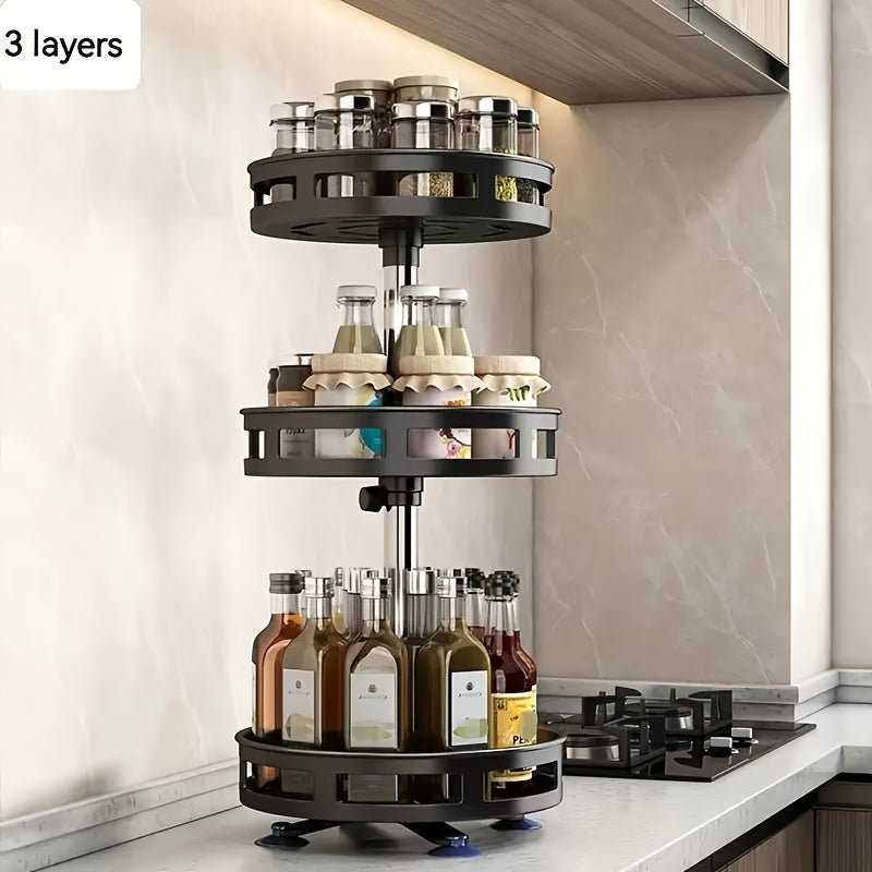 Round 3-Tier Rotating Storage Rack for Kitchen and Bathroom Organizer
