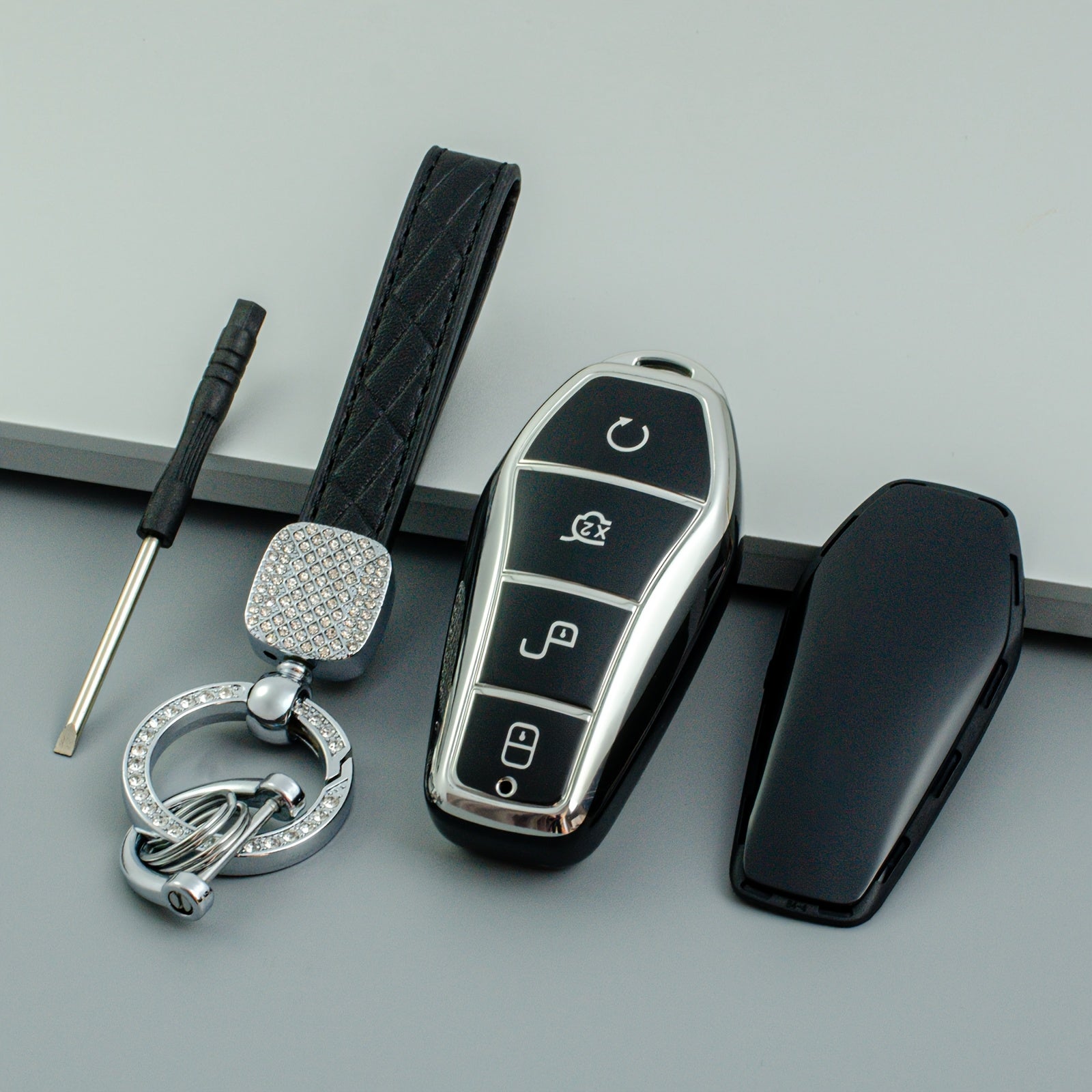 Universal TPU Key Fob Cover With Keychain for EV Car Remote
