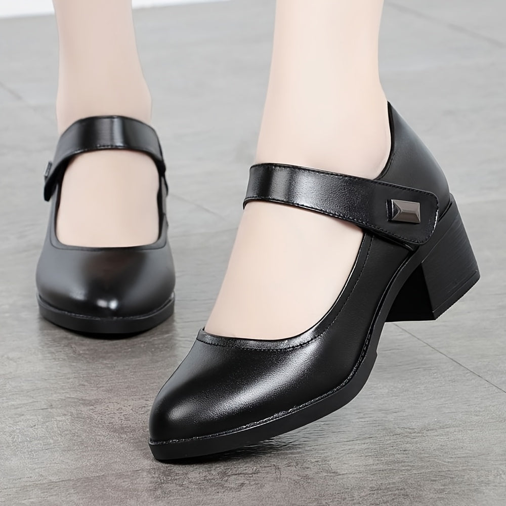 Women's Chunky Low Heel Shoes with Cushioned Insole Black All-Season Comfortable