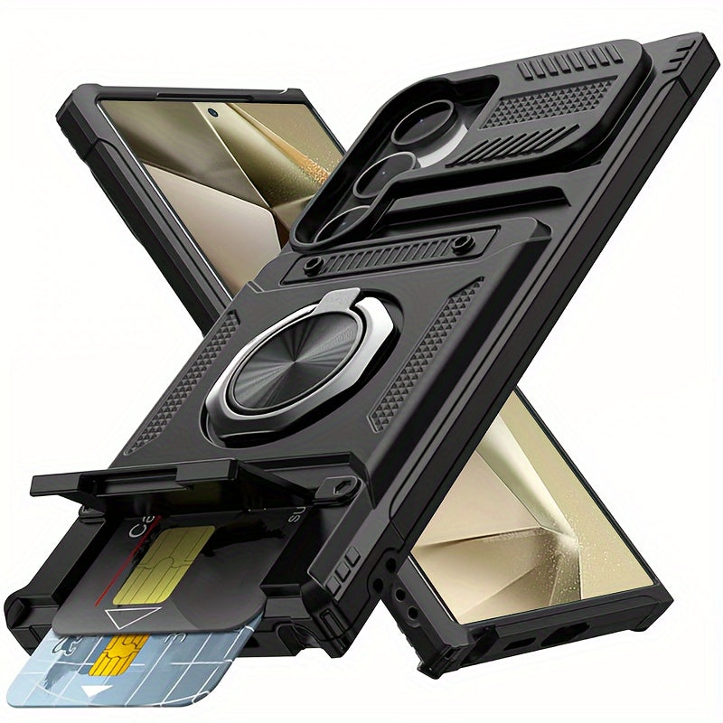 Durable Shockproof Phone Case with Metal Stand and Card Slot for Multiple Models