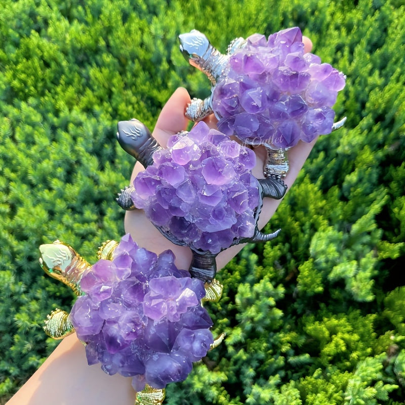 Ornamento de tortuga con flor de cristal púrpura para decoración del hogar