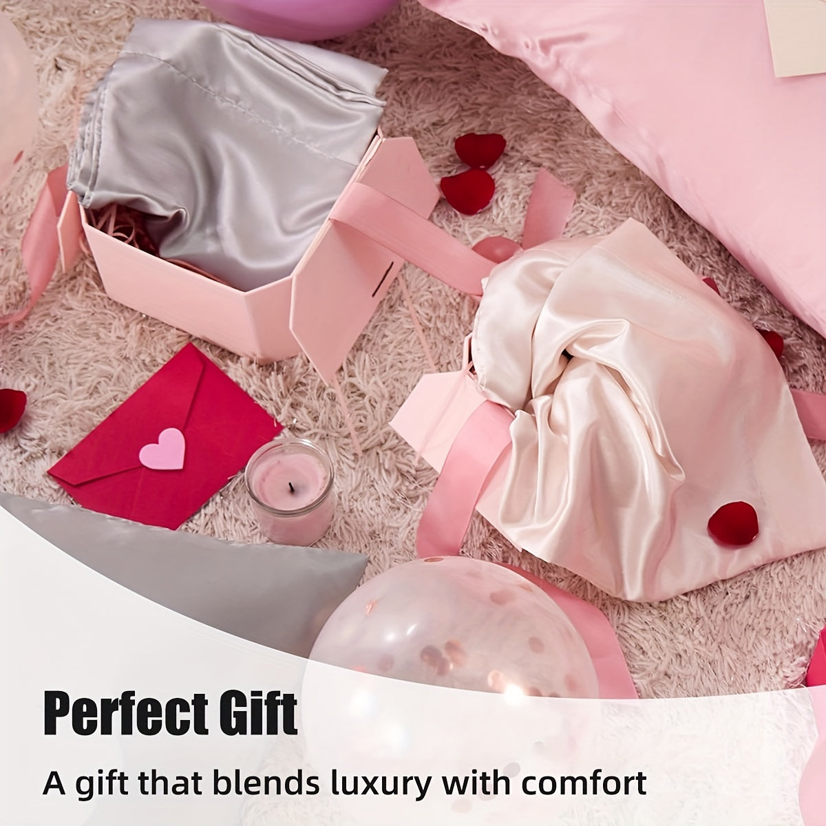 Set of Two Satin Pillowcases with Elastic Band, Soft 100% Polyester, Easy Care