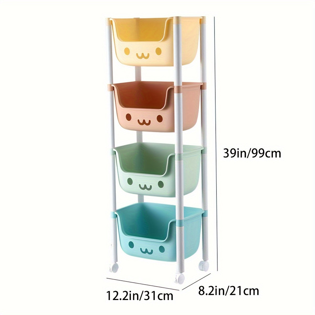 Storage Cart with Swivel Wheels for Home Organization of Snacks Toys Wipes and Books Four Tiers