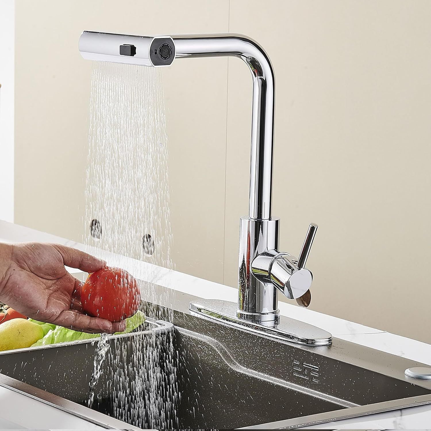 Universal Faucet Adapter with Three-Speed Waterfall Spray and Rotatable Head