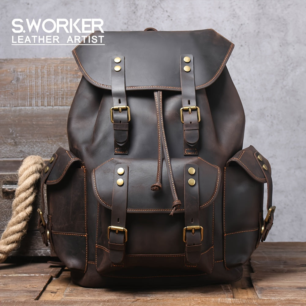 Vintage charm bilan erkaklar uchun charm sumka, retro uslubdagi noutbuk sumkasi, sozlanadigan kamarlar bilan