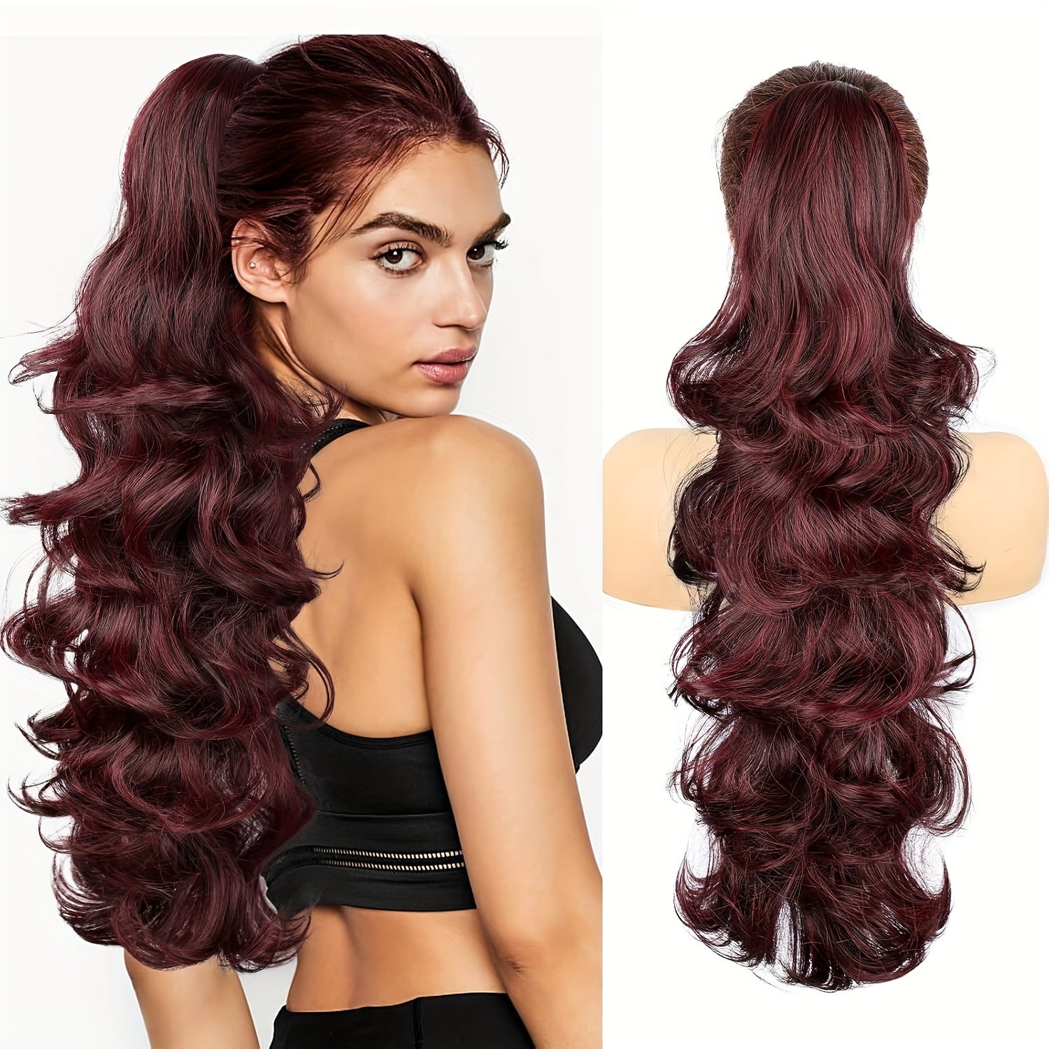 Deep Wave Ponytail Extension 71cm Synthetic Hair Clip in Brown for Women