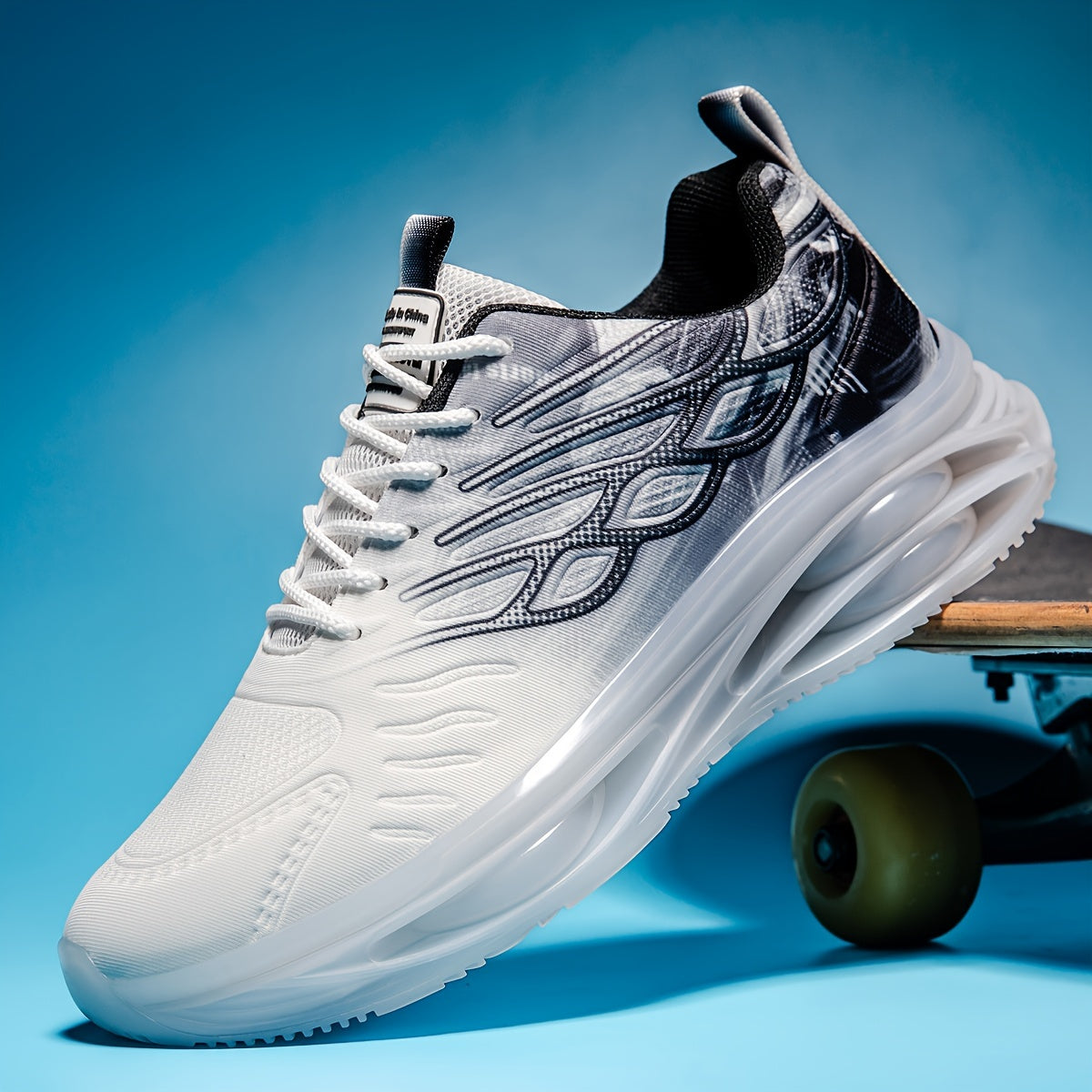 Men's Air Cushion Sneakers with Wing Pattern Non-Slip Lace-Up Casual Sports All-Season