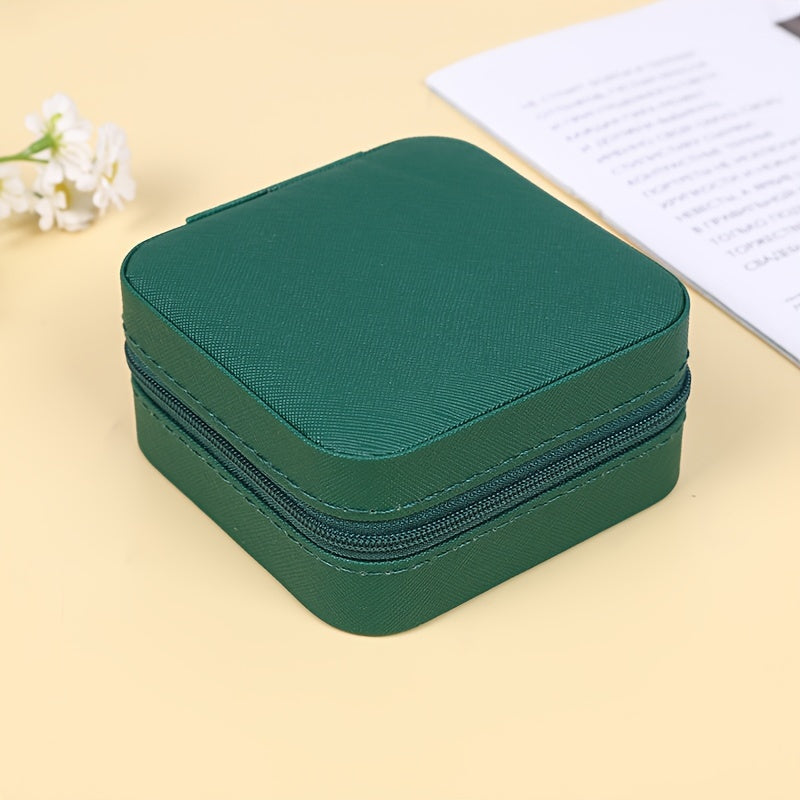 Mini Faux Leather Jewelry Organizer with Zipper Closure for Travel and Gifting