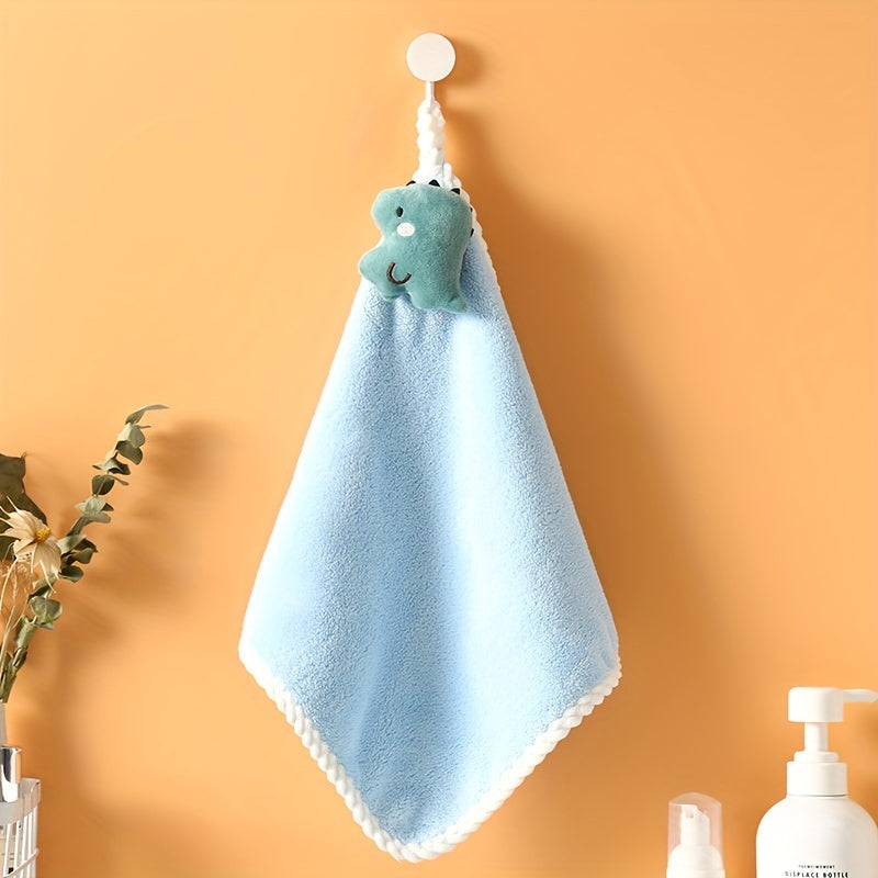 Dinosaur Hanging Hand Towel Soft Coral Fleece Absorbent Kitchen Bathroom Use