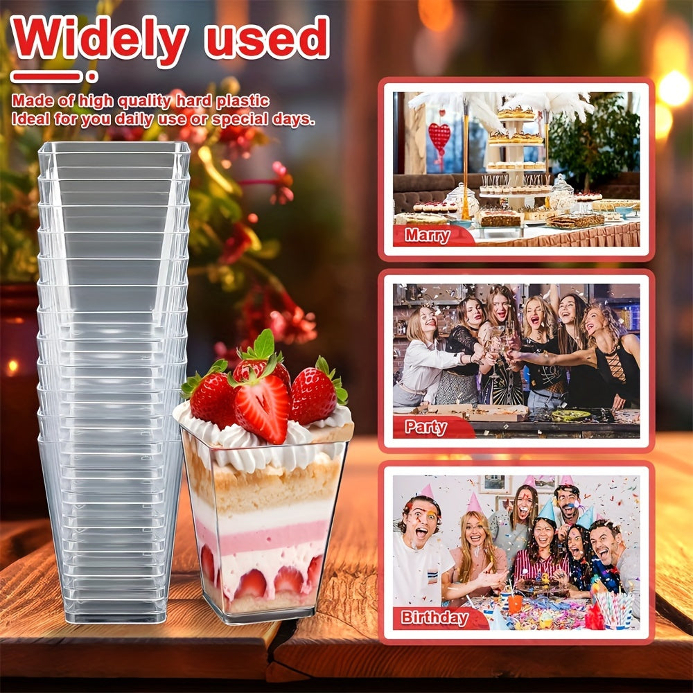 10-Pack 5oz Clear Plastic Dessert Cups Mini Square for Parties Parfaits Pudding