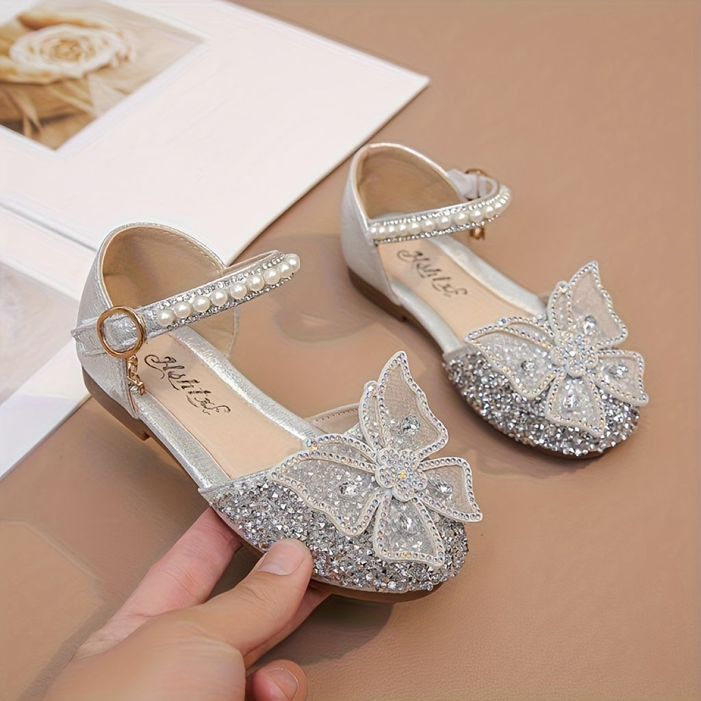 Girls' Breathable Low-Top Shoes with Magic Tape, Shiny Design, Non-Slip Lightweight for Indoor Outdoor Use