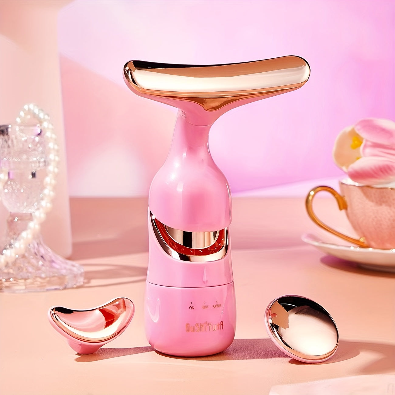 3-in-1 Beauty Device with Vibration Massager for Eyes, Face, Neck Pink