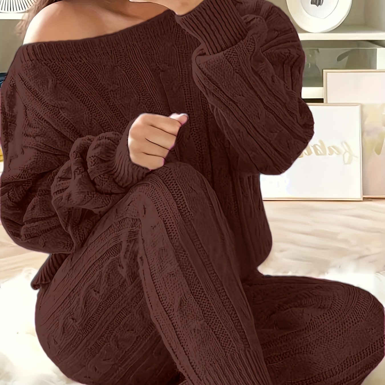 Plus Size Women Casual Sweater Pants Two-Piece Set Grey Large