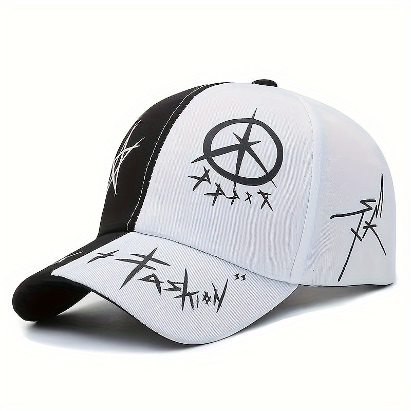 Gorra snapback de algodón con diseño de estrella y círculo y costuras en bloques de color para uso casual